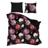 Pościel - Pościel 160 x 200 cm Fashion satyna bawełniana Kwiaty czarno-różowa - miniaturka - grafika 1