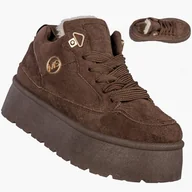 Półbuty damskie - Sneakersy Damskie Ekozamsz Ocieplane Zimowe Na Platformie Brązowe MSMG HY876-1 Brązowy 38 - miniaturka - grafika 1