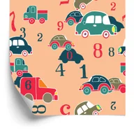 Tapety - Tapeta Dla Dzieci - Kolorowe Autka I Cyfry - miniaturka - grafika 1