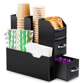 Akcesoria i części do ekspresów do kawy - BAKAJI Profesjonalny pojemnik na kapsułki na kawę z 11 przegródkami, wysoki stojak na kapsułki z czarnymi plastikowymi przegródkami, narożnik kawiarni z szufladą, organizer z wieloma komorami - miniaturka - grafika 1