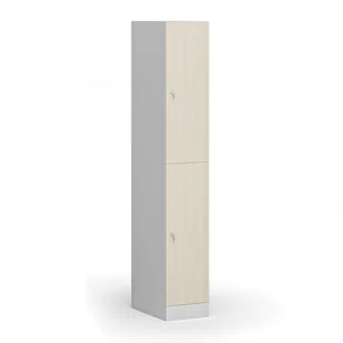 Szafka ubraniowa ze schowkami, 2 schowki, 1850 x 300 x 500 mm, zamek cylindryczny, drzwi laminowane, brzoza - Szafki biurowe - miniaturka - grafika 1