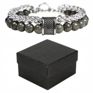 Bransolety męskie - Nowoczesna Bransoletka Męska Grafitowa 21cm + Pudełko Upominkowe - miniaturka - grafika 1