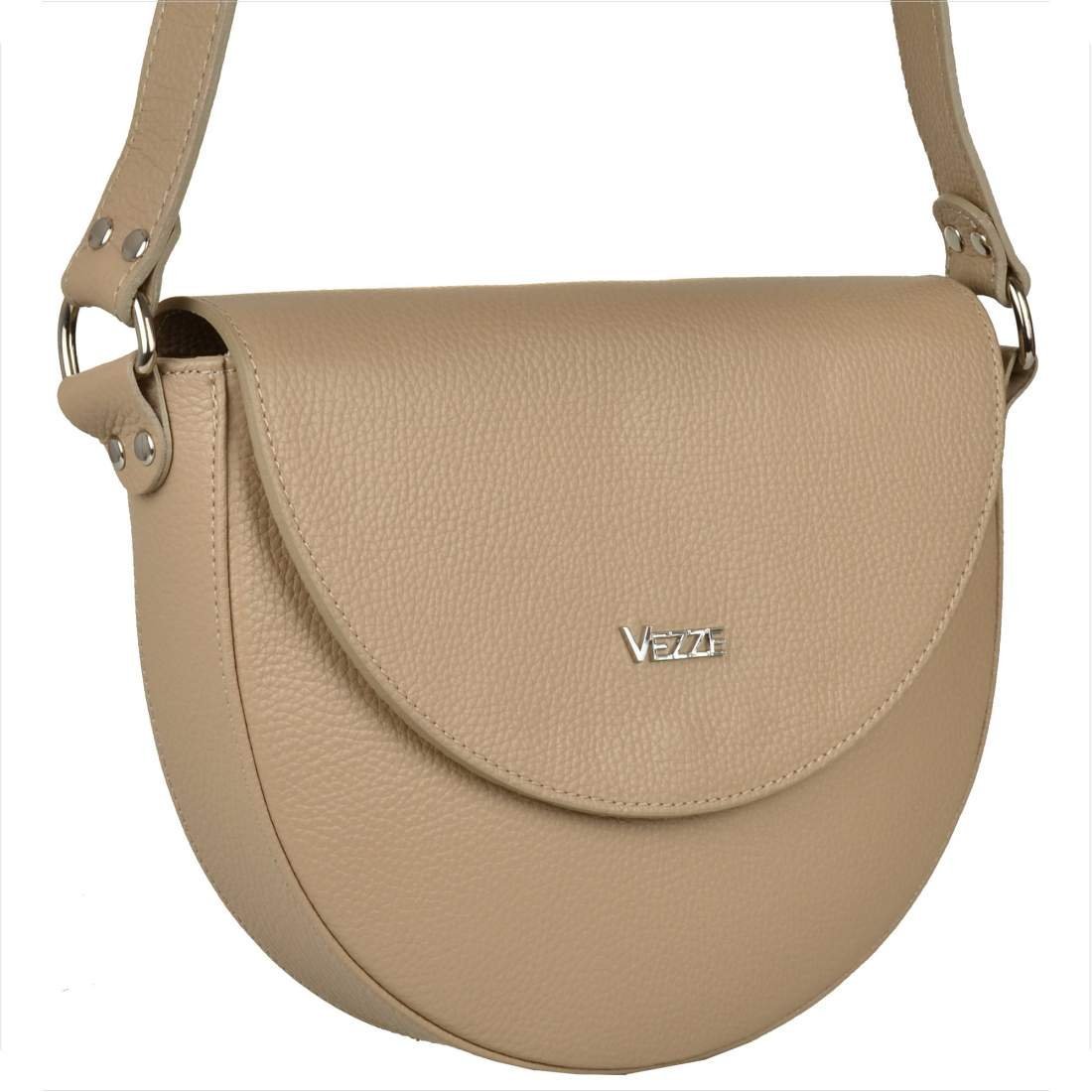 VEZZE Torebka damska listonoszka półokrągła ciepły beż skóra naturalna