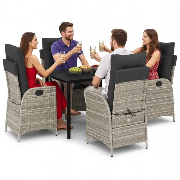 Zestaw Mebli Ogrodowych Rattan PE Czarny Stół 140x70x74cm, Krzesła Jasnosza