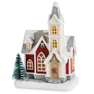 Ozdoby bożonarodzeniowe - Figurka świąteczny zimowy domek 77 popielato-czerwony - miniaturka - grafika 1
