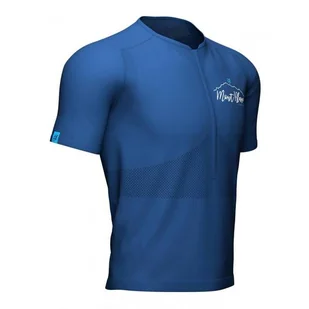 COMPRESSPORT Koszulka biegowa TRAIL HALF-ZIP FITTED SS TOP MONT BLANC 2022 blue - Koszulki sportowe męskie - miniaturka - grafika 3