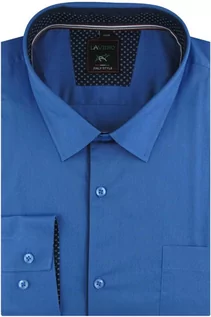 Koszule męskie - Duża Koszula Męska Elegancka Wizytowa do garnituru gładka chabrowa z lamówką z długim rękawem Duże rozmiary Laviino C200 - grafika 1