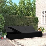 Sofy ogrodowe - Lumarko Rozkładane łóżko ogrodowe z poduszką, polirattan, czarne - miniaturka - grafika 1