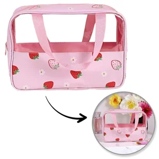 Kosmetyczka rozkładana przenośna kuferek rozmiar M 31x10x20cm TRUSKAWKI KS148 - Biżuteria - akcesoria - miniaturka - grafika 1