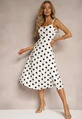 Sukienki - Biała Rozkloszowana Sukienka w Kropki z Wiązanymi Ramiączkami Vikiirae - miniaturka - grafika 1