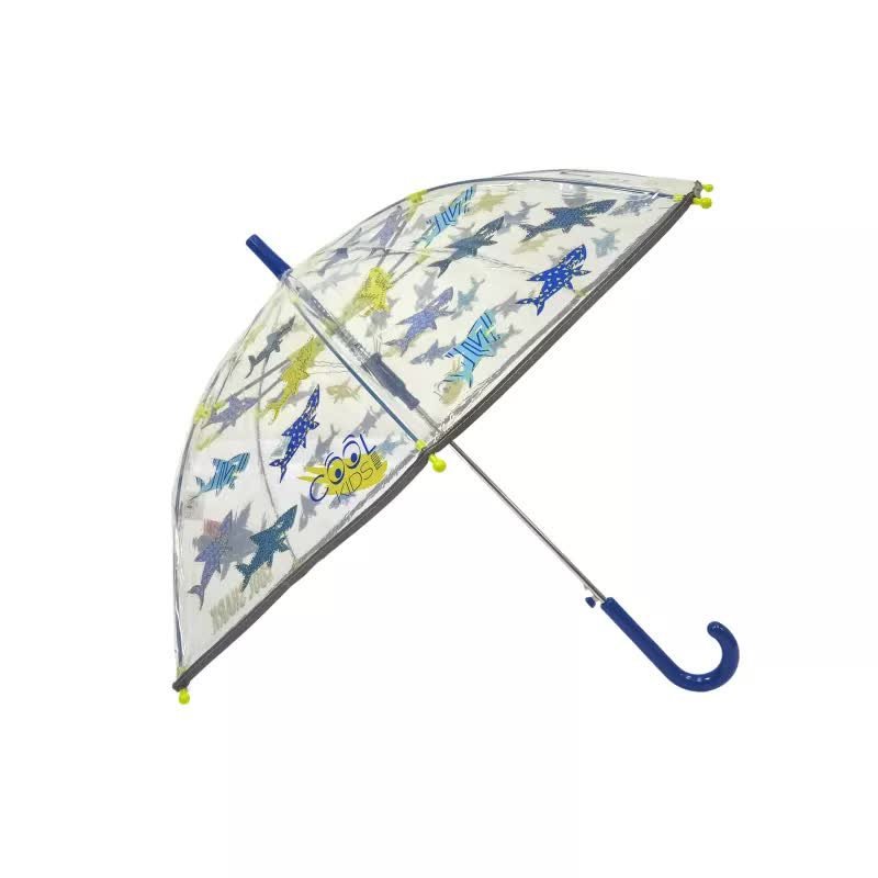 Przezroczysta parasolka dziecięca z odblaskową lamówką Perletti rekin