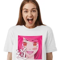 Koszulki i topy damskie - T-Shirt Koszulka Damska Bawełniana Biała XS Genshi Różówe Anime Wzory - miniaturka - grafika 1
