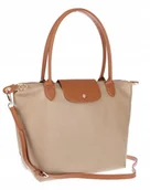 Torebki damskie - Torebka Damska Shopperka Pojemna A4 Modna Torba Listonoszka PU682 Beżowa - miniaturka - grafika 1