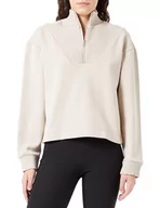 Bluzy damskie - Koton Damska bluza z zamkiem błyskawicznym Relax Fit High Neck Textured, beżowy (057), L - miniaturka - grafika 1