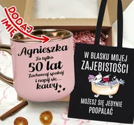 Gadżety dla niej i dla niego - Zestaw prezentowy na 50 urodziny - kubek na 50 z imieniem oraz torba - miniaturka - grafika 1