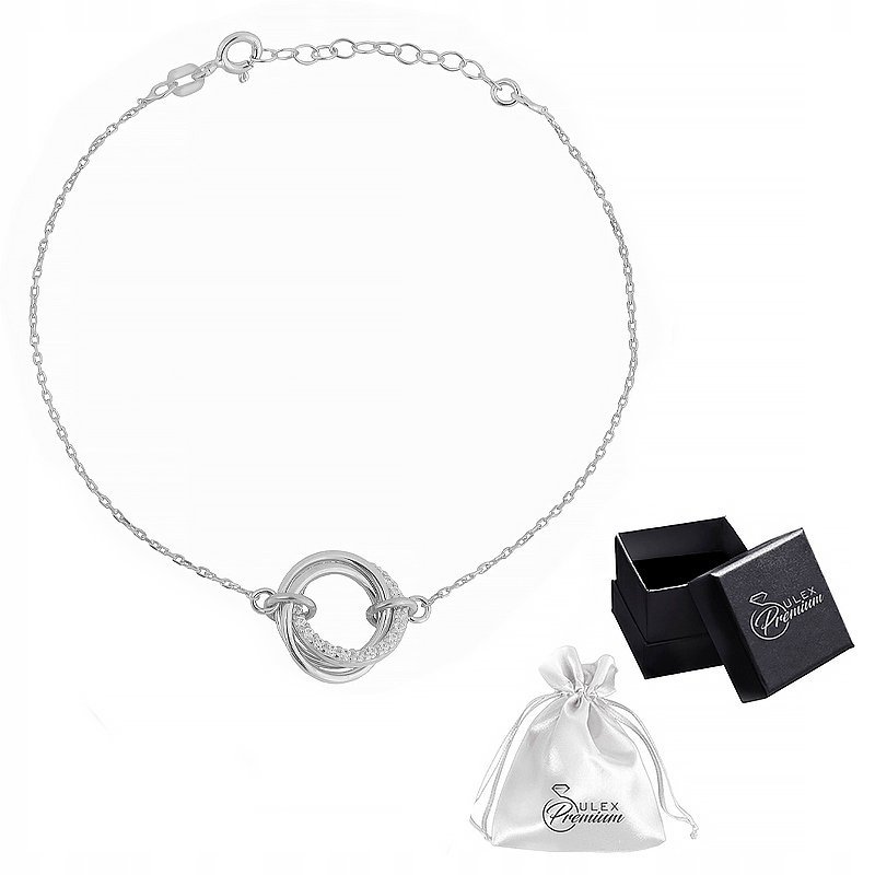 Bransoletka srebrna pr. 925 Rodowana Celebrytka Kółka z Cyrkoniami Prezent