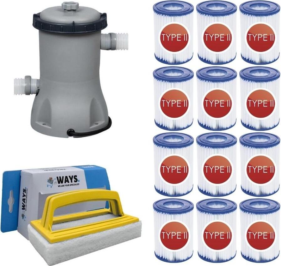 WAYS - Pielęgnacja basenu - Pompa filtrująca 2006 l/h i 12 filtrów typu II oraz szczotka szorująca WAYS