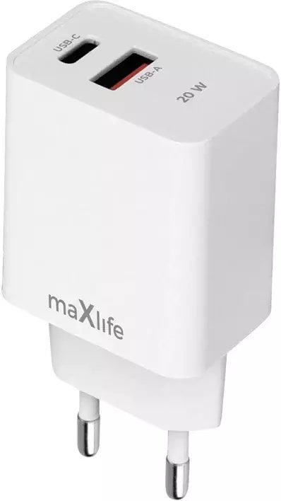 Maxlife ładowarka sieciowa PD QC MXTC-13-20AC 1x USB-C 1x USB 20W biała