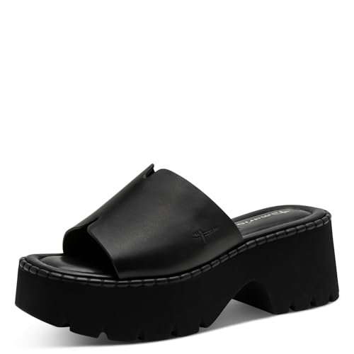 Tamaris Klapki damskie z obcasem blokowym czarne (Black Leather), 39