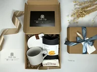 Zestawy upominkowe - Słodki poranek - BOX prezentowy z kubkiem, filiżanką, podkładką, skórką pomarańczową /Gift Up/ - miniaturka - grafika 1
