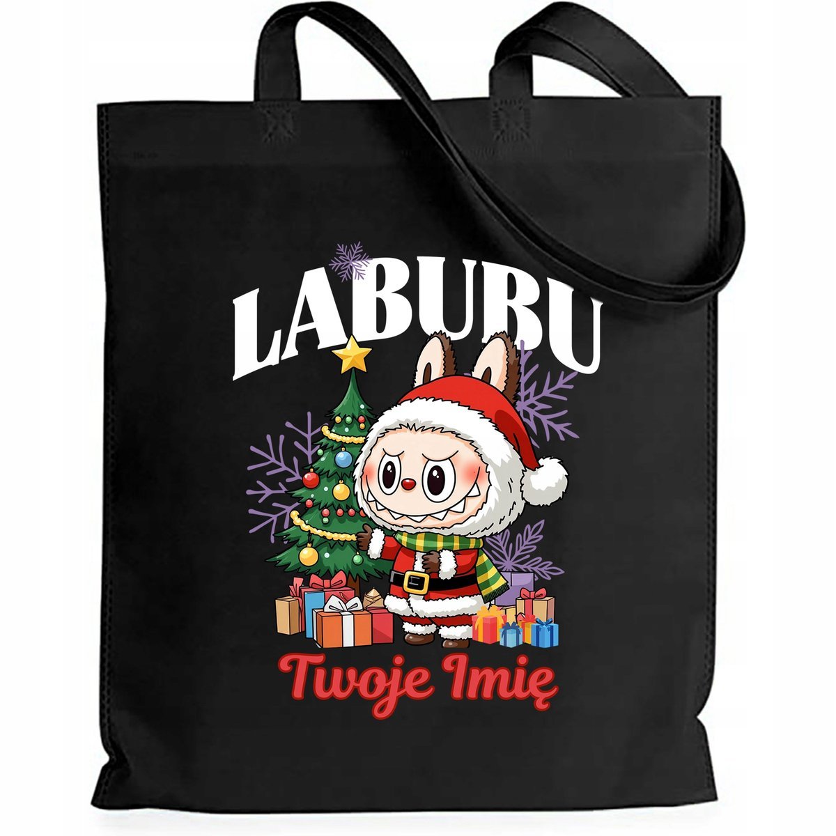 Torba EKO Czarna Shopper POD CHOINKĄ *IMIĘ* Prezent Na Święta Wzory
