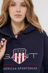 Gant bluza damska kolor granatowy z kapturem z aplikacją - Bluzy damskie - miniaturka - grafika 1