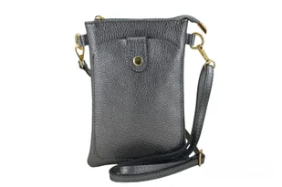 Mini torebka / etui ze skóry metalizowanej - Srebrna ciemna - Etui i futerały do telefonów - miniaturka - grafika 1