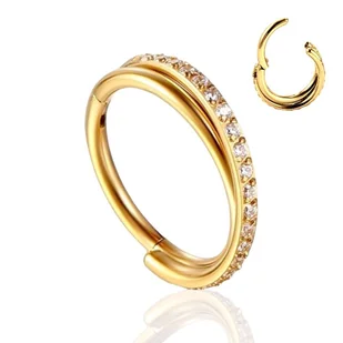 Kolczyk PIERCING Clicker Podwójny ZŁOTY cyrkonie Helix Conch TYTAN 1.2/8 - Kolczyki - miniaturka - grafika 1