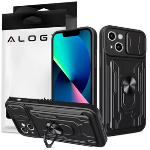 Etui pancerne Alogy Camshield Stand Ring Wallet z osłonką na aparat i miejscem na karty do Apple iPhone 14 czarne - Etui i futerały do telefonów - miniaturka - grafika 1