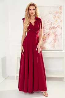 Sukienki - ELIZA Długa suknia z dekoltem i wiązaniami na ramionach - BORDOWA - grafika 1