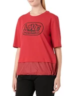 Koszulki i topy damskie - Love Moschino Damska koszulka o regularnym kroju z długim rękawem z nadrukiem skate z nylonu, wkładka na dole odzieży zamknięta przez drawstring, czerwony, 40 - miniaturka - grafika 1