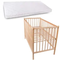 Łóżeczka i kojce - Łóżeczko drewniane niemowlęce nielakierowane, sosna + materac piankowy ZESTAW - miniaturka - grafika 1