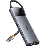 Adaptery i przejściówki - 11w1 HUB Adapter USB-C do USB-C PD USB-C 3x USB-A HDMI AUX RJ-45 SD TF szary - miniaturka - grafika 1