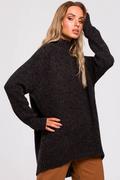 Swetry damskie - Asymetryczny sweter z półgolfem - grafitowy - miniaturka - grafika 1