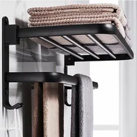 Wieszaki łazienkowe - Wieszak na ręczniki łazienkowe, półka ścienna składana, aluminiowy, oszczędzający miejsce, wieszak na ręczniki łazienkowe montowany na ścianie (50 cm - miniaturka - grafika 1