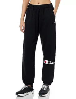 Spodnie sportowe damskie - Champion Legacy American Classics W-Light Powerblend Fleece High-Waist Relaxed Elastic Cuff spodnie dresowe damskie, Czarny, L - grafika 1