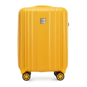 Walizki - Walizka kabinowa z polikarbonu tłoczona plaster miodu żółta - miniaturka - grafika 1