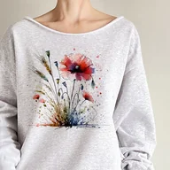 Bluzy damskie - Maki kłosy szara bluza cięta - miniaturka - grafika 1