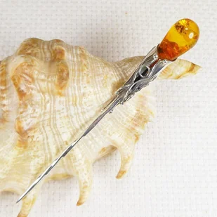 8080-59 Szpilka Srebro z Bursztynem -HAND MADE- - Broszki - miniaturka - grafika 1