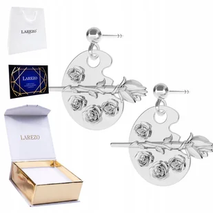 Piękne Kolczyki Srebrne 925 Paleta malarska do Farb z Różą Różami Kwiatami - Kolczyki - miniaturka - grafika 1
