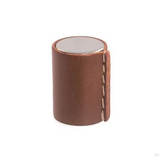 Gałka meblowa 0132 Chrom Polerowany z Brązową Skórą - Klamki - miniaturka - grafika 1
