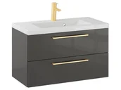 Szafki łazienkowe - Szafka Wisząca Z Umywalką RON 80 cm - Titan Wysoki Połysk - Uchwyty Złote Szczotkowane - miniaturka - grafika 1