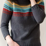 Swetry damskie - TEMU Damski sweter w paski z blokami kolorów - długi rękaw, okrągły dekolt, szary z żywym żółtym, niebieskim, czerwonym i zielonym paskiem poziomym, - miniaturka - grafika 1