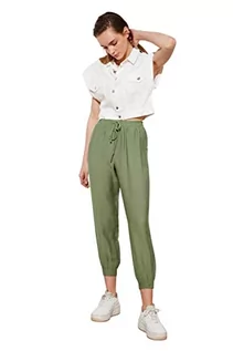 Spodnie damskie - Trendyol Damskie spodnie dresowe z wysokim stanem z elastycznym mankietem, ZIELONY, 64 - grafika 1