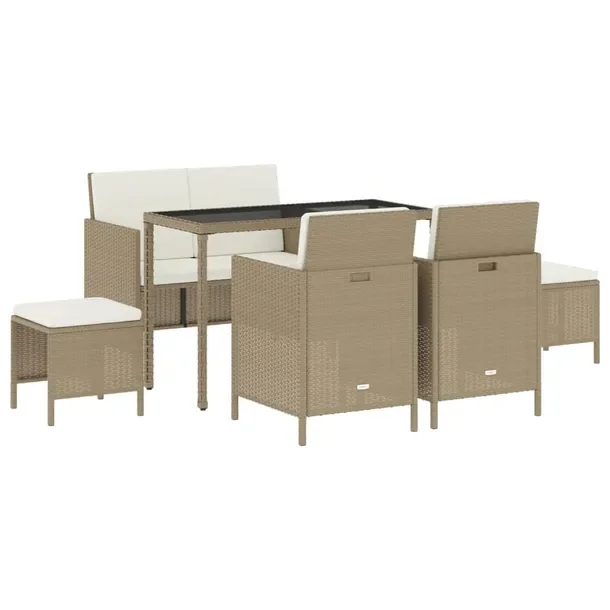 Zestaw mebli ogrodowych beżowy z poduszkami, rattan PE, stół 115x53,5x75