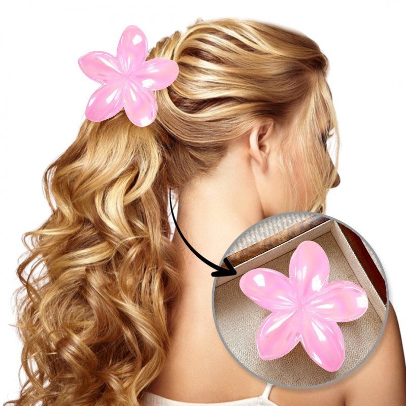 Spinka do włosów klamra XL kwiat, różowa opalizująca 7,5 x 8cm SP424