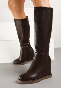 Brązowe Klasyczne Kozaki na Koturnie Narini - Kozaki damskie - miniaturka - grafika 1