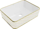 Umywalki - Mexen Catia umywalka nablatowa 48 x 37 cm, biała/złota wzór kratka - 21314809 - miniaturka - grafika 1