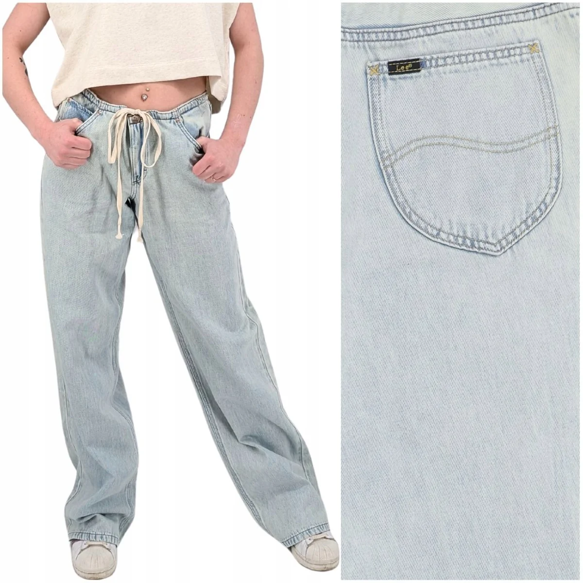 Lee Tie Front Rider Loose luźne wiązane damskie spodnie jeansowe W28 L33