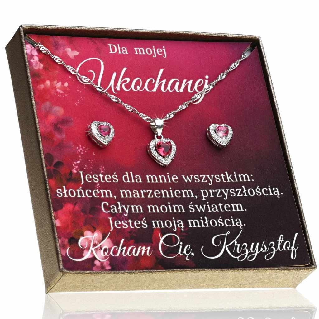 Komplet biżuterii srebro 925 rodowane naszyjnik kolczyki dla Ukochanej